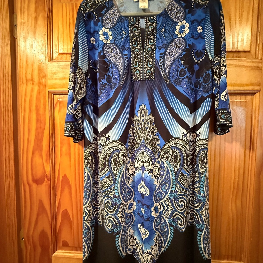 Studio One Blue Graphic Tunic with 3/4 Sleeves